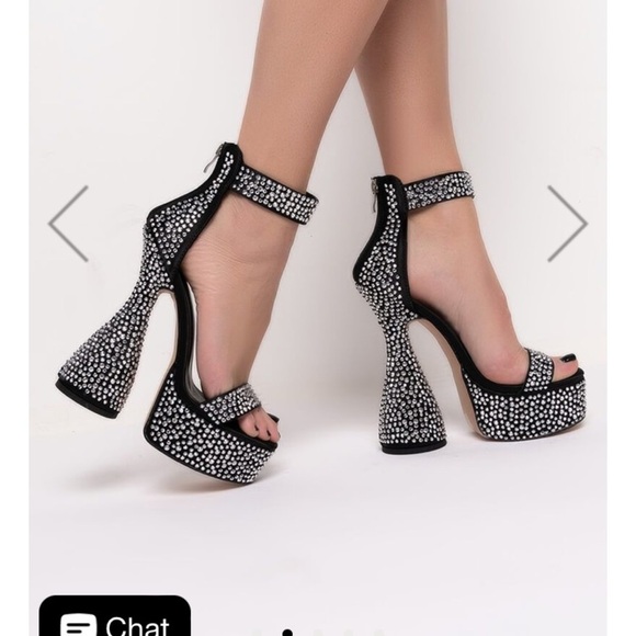 - Platform sculptural chunky block heels rhinestone crystals! - Picture 3 of 4